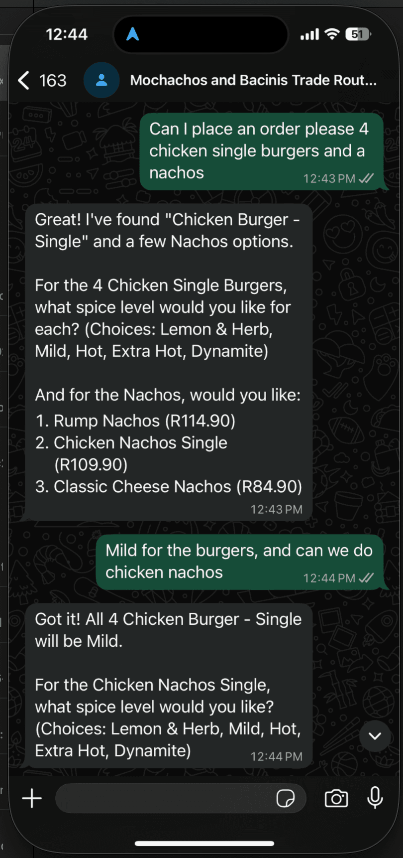 Order confirmation summary on phone